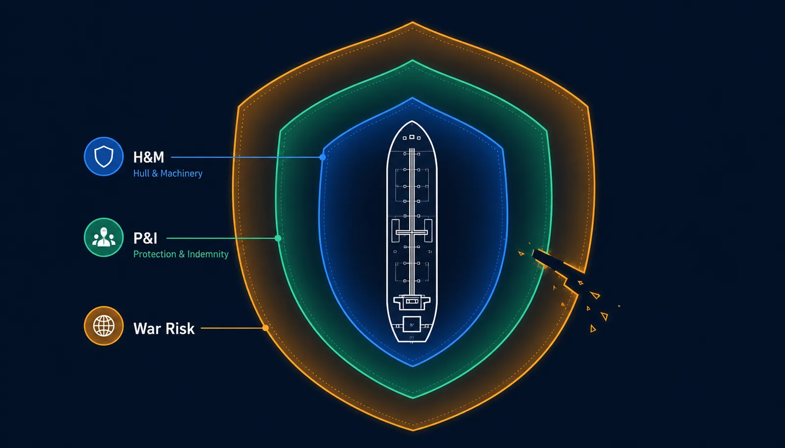 Three Policies, One Ship — How P&I, Hull & Machinery, and War Risk Insurance Actually Work Together